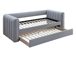 Cama dupla 90x190 cm em tecido de cor cinza - SAHONA