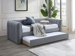 Cama dupla 90x190 cm em tecido de cor cinza + colchão - SAHONA