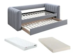 Cama dupla 90x190 cm em tecido de cor cinza + colchão - SAHONA