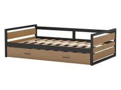 Cama dupla 90x200 e 120x200 cm MDF, pinho e metal natural e antracite + colchão BOSTON