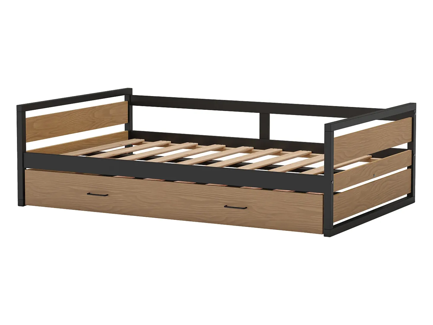 Cama dupla 90x200 e 120x200 cm MDF, pinho e metal natural e antracite + colchão BOSTON