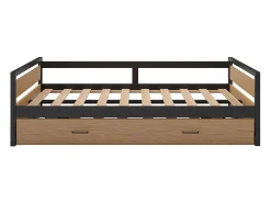 Cama dupla 90x200 e 120x200 cm MDF, pinho e metal natural e antracite + colchão BOSTON