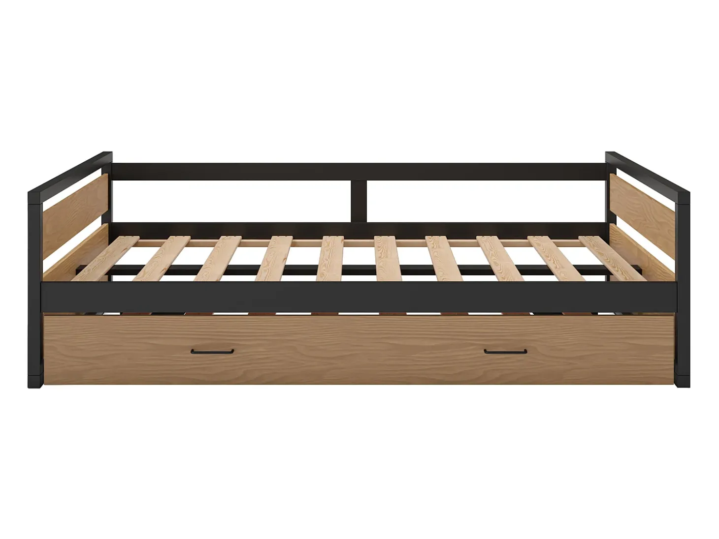 Cama dupla 90x200 e 120x200 cm MDF, pinho e metal natural e antracite + colchão BOSTON