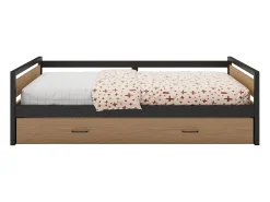 Cama dupla 90x200 e 120x200 cm MDF, pinho e metal natural e antracite + colchão BOSTON