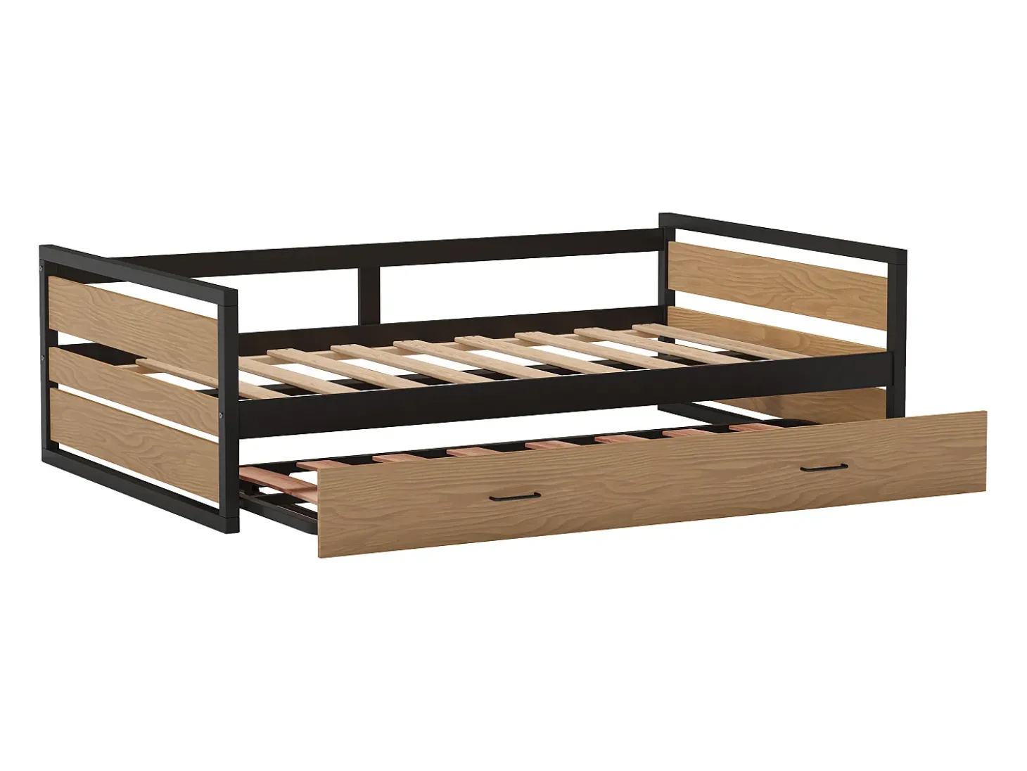 Cama dupla 90x200 e 120x200 cm MDF, pinho e metal natural e antracite + colchão BOSTON