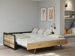Cama dupla 120x200 e 90x200 cm MDF, pinho e metal natural e antracite - BOSTON