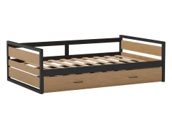 Cama dupla 120x200 e 90x200 cm MDF, pinho e metal natural e antracite - BOSTON