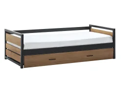 Cama dupla 90x190cm MDF pinho e metal Castanho noz e antracite estilo industrial - BOSTON