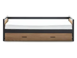 Cama dupla 90x190cm MDF pinho e metal Castanho noz e antracite estilo industrial - BOSTON