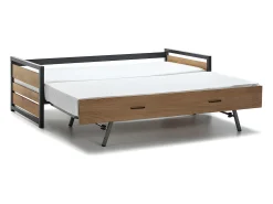 Cama dupla 90x190cm MDF pinho e metal Castanho noz e antracite estilo industrial - BOSTON