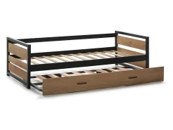 Cama dupla 90x190cm MDF pinho e metal Castanho noz e antracite estilo industrial - BOSTON