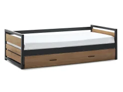 Cama dupla 90x190cm MDF pinho e metal Castanho noz e antracite estilo industrial + Colchão - BOSTON