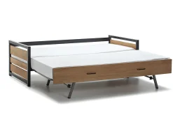 Cama dupla 90x190cm MDF pinho e metal Castanho noz e antracite estilo industrial + Colchão - BOSTON