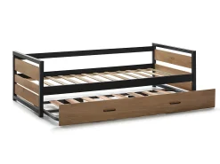 Cama dupla 90x190cm MDF pinho e metal Castanho noz e antracite estilo industrial + Colchão - BOSTON