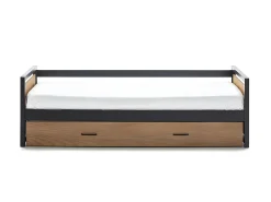 Cama dupla 90x190cm MDF pinho e metal Castanho noz e antracite estilo industrial + Colchão - BOSTON