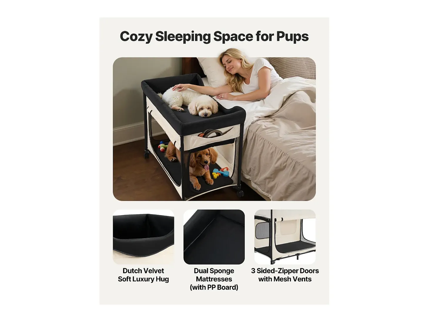 Cama Elevada SucceBuy para Cães Gatos, Cama de Acampamento para Animais de Estimação Dobrável, Cama para Cães de Tecido Oxford 600D e Veludo Holandês