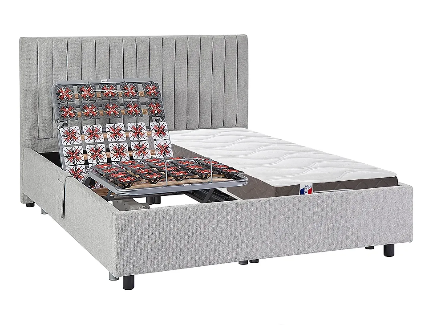 Cama elétrica articulada decorativa sommier colchão látex 2x80x200 cm tecido cinza TIARI