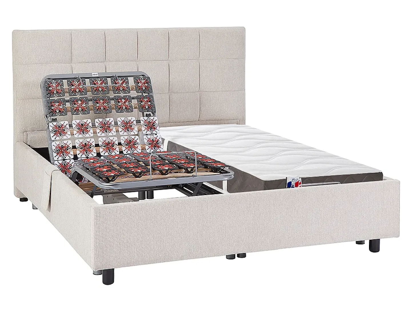 Cama elétrica articulada decorativa sommier colchão látex 2x70x190 cm tecido bege JOFAR