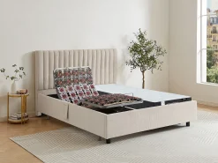 Cama elétrica articulada decorativa sommier colchão molas 5 zonas 2x80x200cm bege ANTALISA