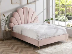 Cama em formato de concha, 140 x 190 cm, em veludo rosa + colchão - LIVAYA