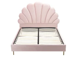 Cama em formato de concha, 140 x 190 cm, em veludo rosa + colchão - LIVAYA