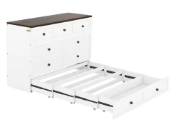 Cama embutida 140 x 200 cm com 2 gavetas e prateleira na cabeceira da cama - Madeira de pinho e MDF - Tomada USB - Branco