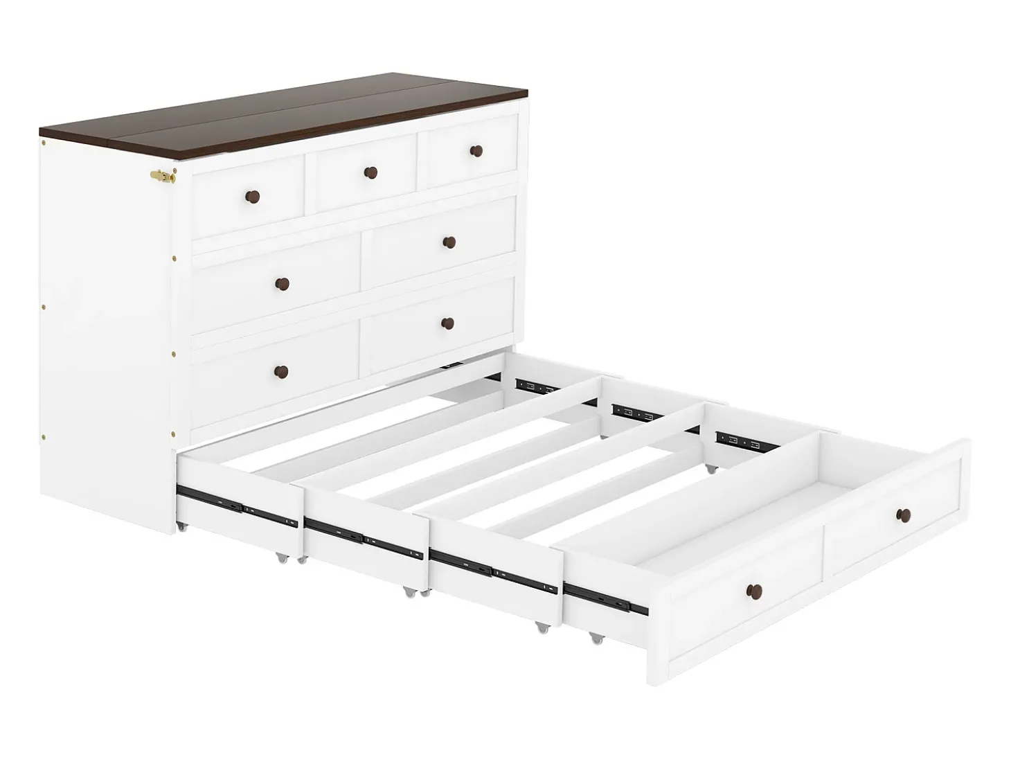 Cama embutida 140 x 200 cm com 2 gavetas e prateleira na cabeceira da cama - Madeira de pinho e MDF - Tomada USB - Branco