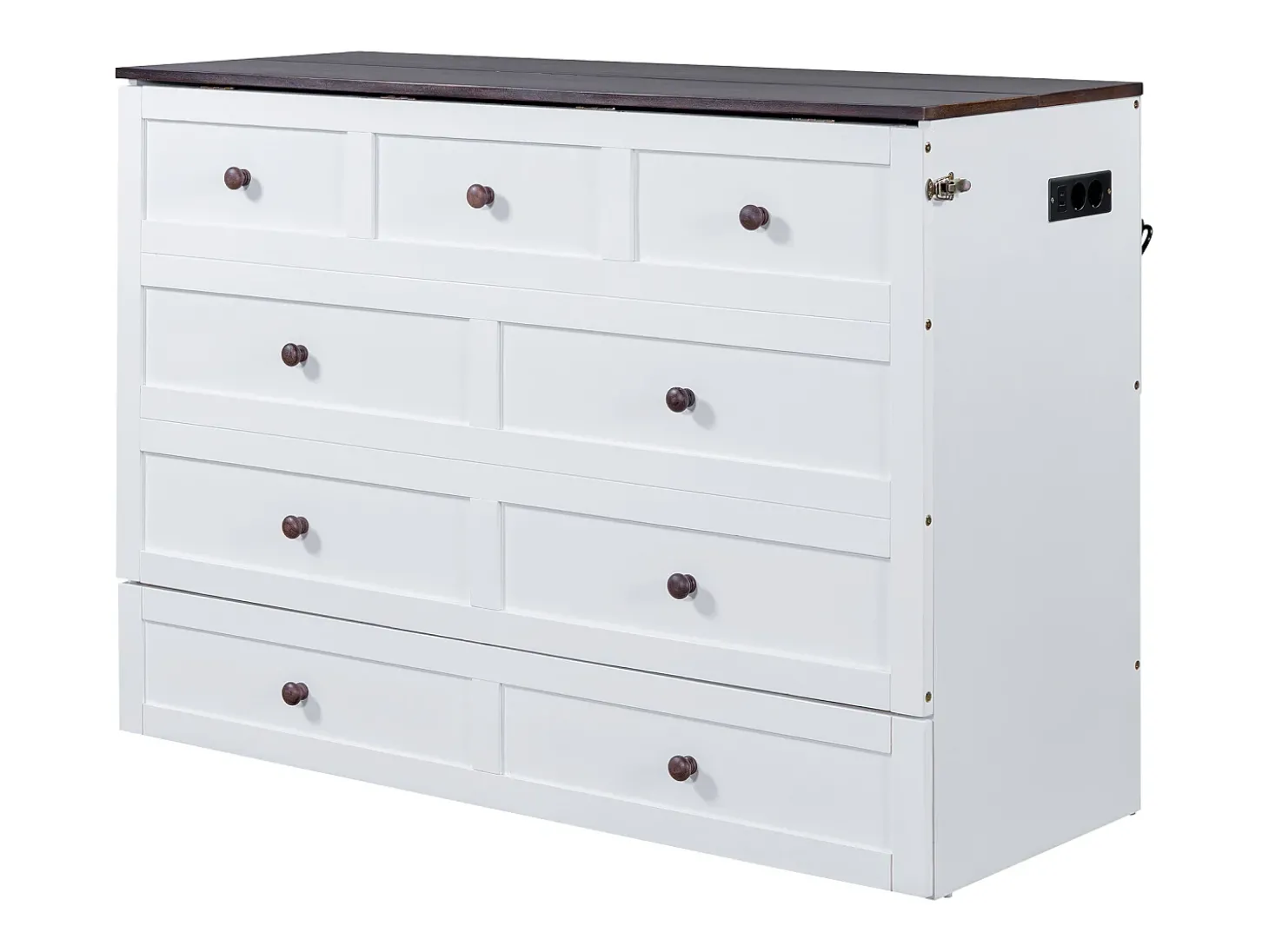 Cama embutida 140 x 200 cm com 2 gavetas e prateleira na cabeceira da cama - Madeira de pinho e MDF - Tomada USB - Branco