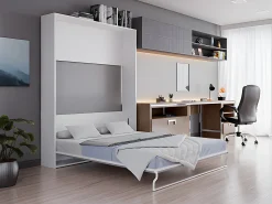 Cama embutida retrátil vertical 160 x 200 cm cinza e branca com colchão - MALINA II