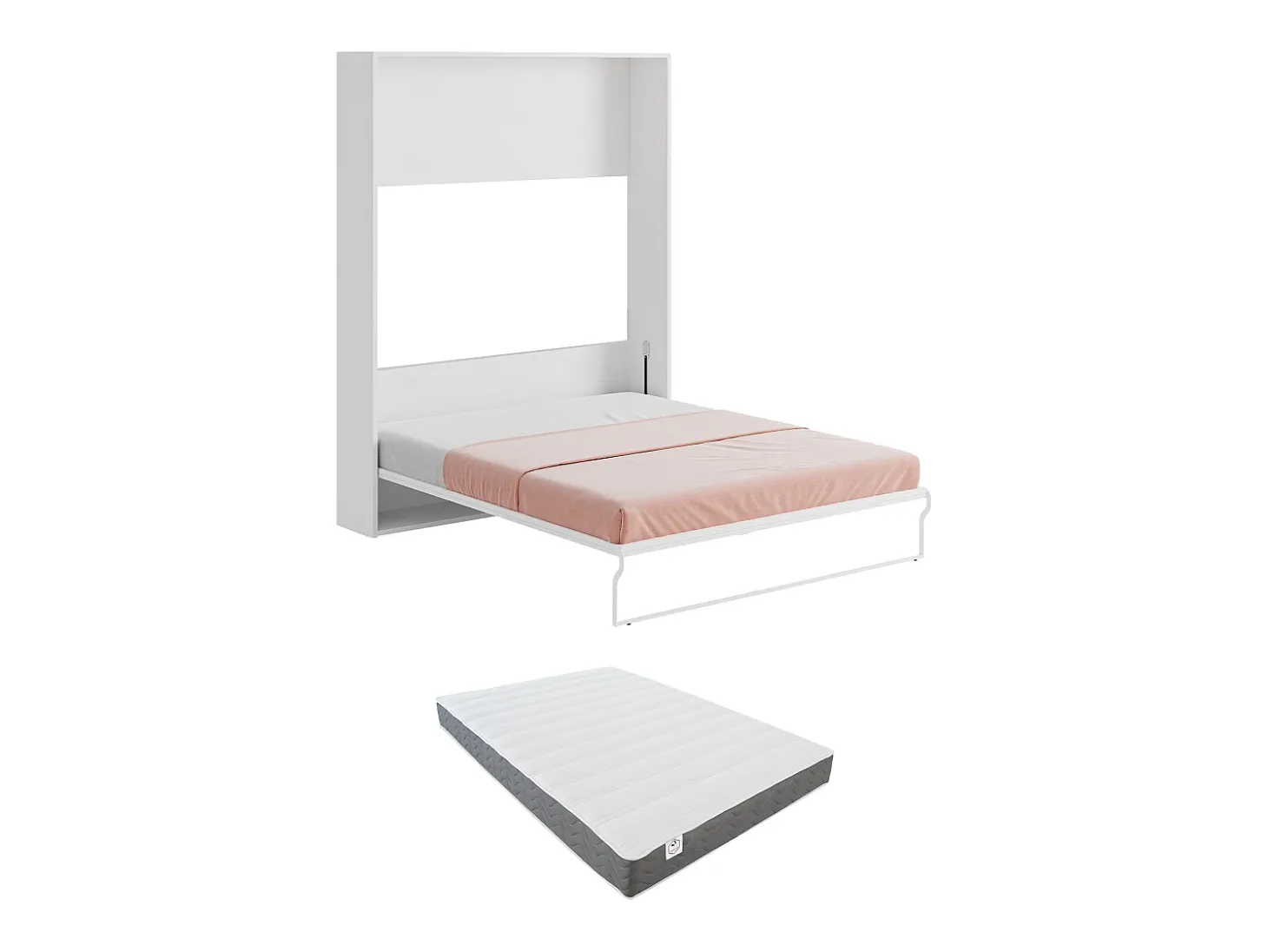 Cama embutida retrátil vertical 160 x 200 cm cinza e branca com colchão - MALINA II