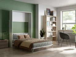 Cama embutida vertical de 140 x 200 cm branca com colchão - MALINA II
