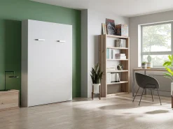 Cama embutida vertical de 140 x 200 cm branca com colchão - MALINA II