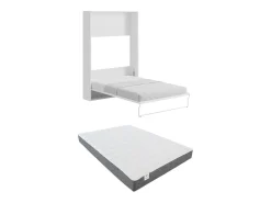 Cama embutida vertical de 140 x 200 cm branca com colchão - MALINA II