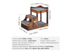 Cama Empilhada Rústica SucceBuy para Mascotes, Marrom, Perna de Janela para Cachorro/Gato, Interior com Escadas