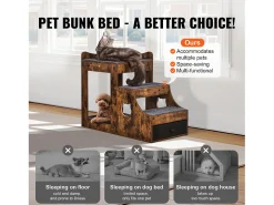Cama Empilhada Rústica SucceBuy para Mascotes, Marrom, Perna de Janela para Cachorro/Gato, Interior com Escadas