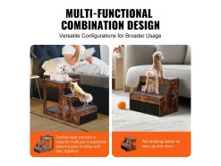 Cama Empilhada Rústica SucceBuy para Mascotes, Marrom, Perna de Janela para Cachorro/Gato, Interior com Escadas