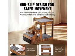 Cama Empilhada Rústica SucceBuy para Mascotes, Marrom, Perna de Janela para Cachorro/Gato, Interior com Escadas