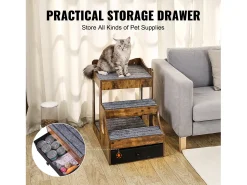 Cama Empilhada Rústica SucceBuy para Mascotes, Marrom, Perna de Janela para Cachorro/Gato, Interior com Escadas