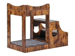 Cama Empilhada Rústica SucceBuy para Mascotes, Marrom, Perna de Janela para Cachorro/Gato, Interior com Escadas