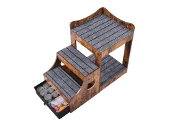 Cama Empilhada Rústica SucceBuy para Mascotes, Marrom, Perna de Janela para Cachorro/Gato, Interior com Escadas