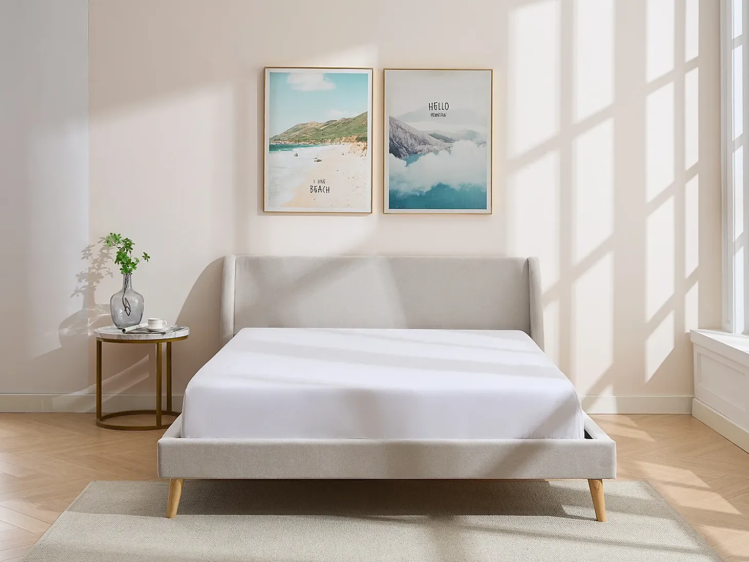 Cama escandinava 160x200 cm tecido bege - BENEDICTE