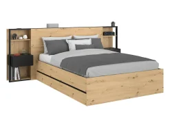 Cama espaço arrumação e mesas cabeceira 140x190 cm cor natural e preto + colchão LUDARO