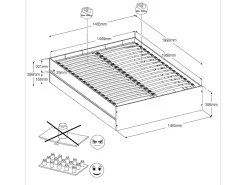 Cama espaço arrumação e mesas cabeceira 140x190 cm cor natural e preto + colchão LUDARO