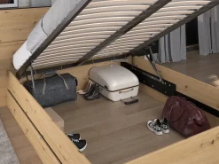 Cama espaço arrumação e mesas cabeceira 140x190 cm cor natural e preto + colchão LUDARO