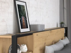 Cama espaço arrumação e mesas cabeceira 140x190 cm cor natural e preto + colchão LUDARO