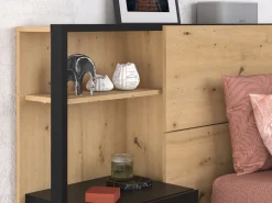 Cama espaço arrumação e mesas cabeceira 140x190 cm cor natural e preto + colchão LUDARO