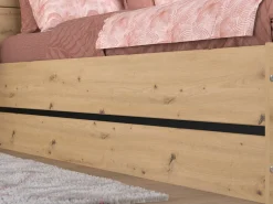 Cama espaço arrumação e mesas cabeceira 140x190 cm cor natural e preto + colchão LUDARO