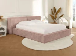 Cama espaço arrumação 180x200 cm veludo canelado cor-de-rosa + colchão - TIMANO