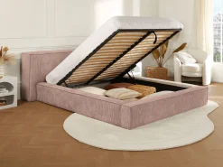 Cama espaço arrumação 180x200 cm veludo canelado cor-de-rosa - TIMANO