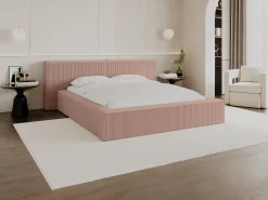 Cama espaço arrumação 180x200 cm veludo canelado cor-de-rosa - TIMANO